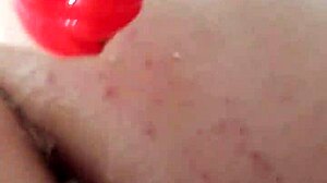 chubby brunette uses rainbow dildo for anal gaping and creampie