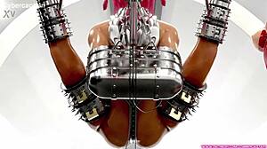 Redhead slave captured and bound in metal bondage 3d bdsm animation with big tits mature cartoon femdom boobs outfit sexy tits.