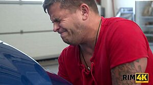 rim4k dame with big boobs is licking anus in the car repair shop