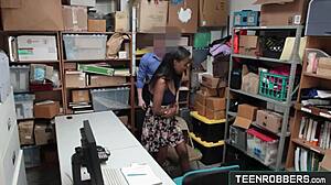 Sexy ebony teen swallows after doggystyle fucking for stealing