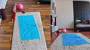 Naked yoga workout gets frisky with ass spreading