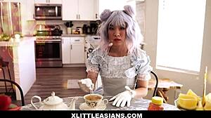 Wow! Dolled Up Asian Teen Kimmy Kim in Cute Dress Plays Tea Time with David Lee and GETS FUCKED FROM BEHIND!