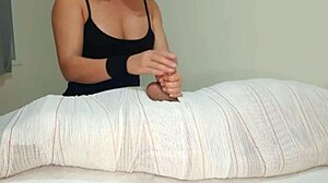 Mummified Slave Receives Handjob With Cum Interruption For Two Minutes