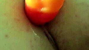 chubby brunette uses rainbow dildo for anal gaping and creampie