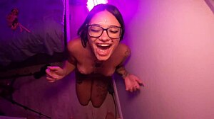 diana moon rubs big cock on her pussy, takes facial on glasses in bedroom