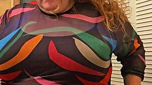 Horny BBW secretary flashing big tits and tight panties
