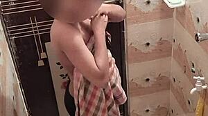bangladeshi bhabi taking a steamy shower in bathroom with me