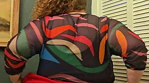 Horny BBW secretary flashing big tits and tight panties
