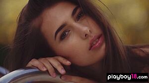 petite teen 18+ katrine pirs strips naked in outdoor pool