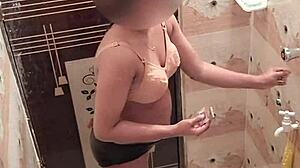 bangladeshi bhabi taking a steamy shower in bathroom with me