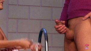 awesome blonde babe in bikini enjoys doggy style sex with foot play