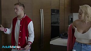 Bombshell milf's tits painted with stepsons cum