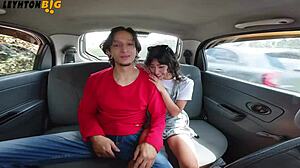 Rough fucking petite colombian girl in moving car with big cock humiliation.