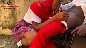 Horny school girl fucks big black cock outside the classroom