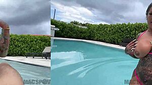Thick Asian Neighbor Connie Perignon BUSTED for Skinny Dipping. Jmac POUNDS Her by My Pool!