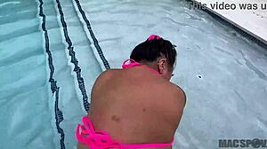 Thick Asian Neighbor Connie Perignon BUSTED for Skinny Dipping. Jmac POUNDS Her by My Pool!