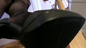 office worker licks shoes