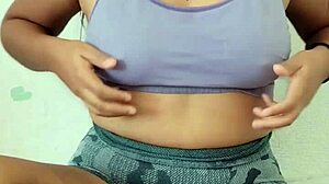 Cute student with big natural tits teases them after school