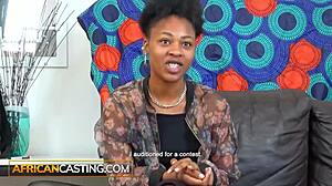 African bikini model gags on big cock in casting