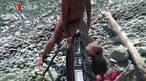 voyeur catches slut wife giving head and getting pounded on public beach