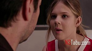 Tiny cheerleader intensely fulfills teacher's wildest fantasies on desk