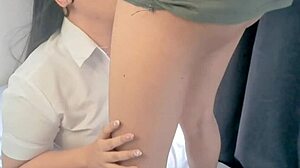 Man, this chubby Asian student in cosplay is so cute for handjob!