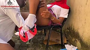 Horny school girl fucks big black cock outside the classroom