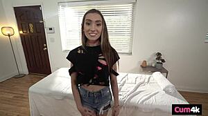 Skinny Brunette Wannabe Model Rides Big Cock, Gets Tight Pussy Creampied!