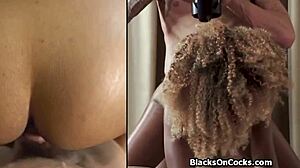 Lubed black teen slammed hard on private casting couch.
