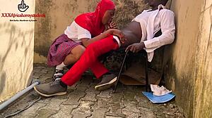 Horny school girl fucks big black cock outside the classroom