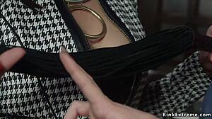 Sex shop owner ties up blonde for rough anal domination