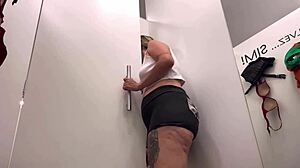 Tanned Babe Masturbates in Public Fitting Room Almost Caught