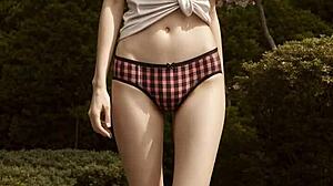 Lingerie Models Pose Barefoot Under Cherry Blossom Trees.