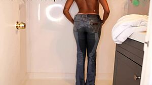 Ebony Model Pees in Pants During Wet Shower Bathing