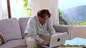 Yo, stepdaughter’s giving head to that big cock like a pro!