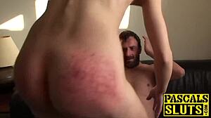 Handcuffed british sub beauty rides big cock in domination scene. Rough fucking ensues.