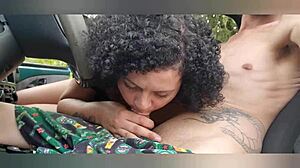 Latina Couple Has Intense Sex In Car On Busy Street During Daytime, Exhibitionist Fun With Natural Tits.