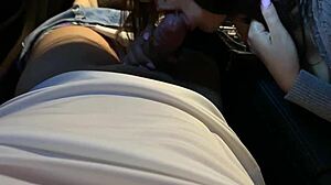 passionate russian couple blowjob in mercedes benz car in woods?