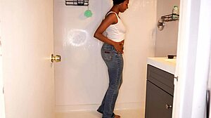Ebony Model Pees in Pants During Wet Shower Bathing