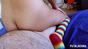 i'm chilena camila bow in pig costume riding and swallowing cum from torbe