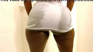 big booty pornstar fucks huge dildo in shower