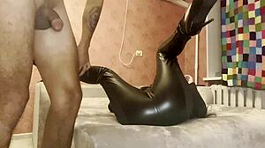 Dominant Brunette in Black Latex Fucked Hard with Cum on Ass