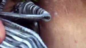 Masterbates with thong in kitchen