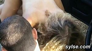 blonde autostopeuses bang in forest trio with wild gangbang action