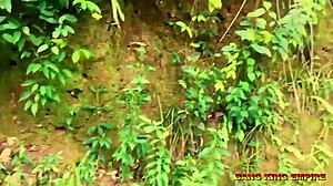 Ebony milf in doggystyle facial on road