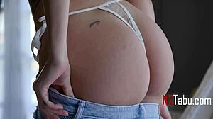 super hot brunette step sis drops panties for licking and cum