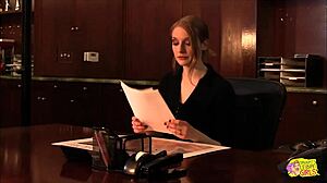 the spicy blonde seduces her boss with tongue for the job