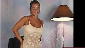 Big Tits Shaking in Beige Dress During Sexy Dance