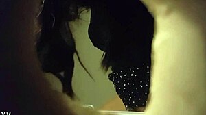 Hidden cam catches babe peeing in white panties through wall hole