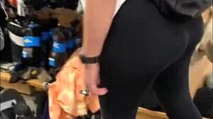 Latina slut flashes ass in store and masturbates